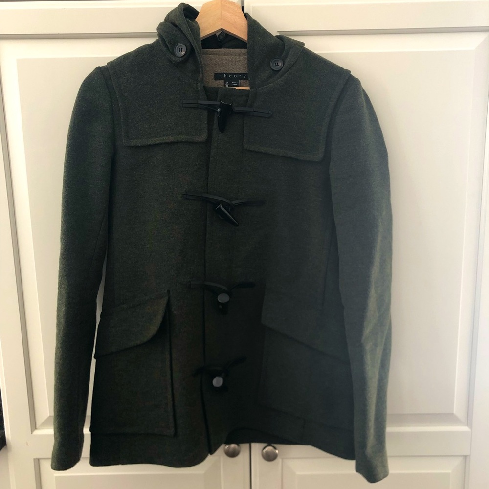 Theory - olive green toggle coat - size XS